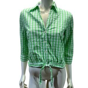 Tommy Hilfiger Green Gingham Tie Front Crop Top Size 10